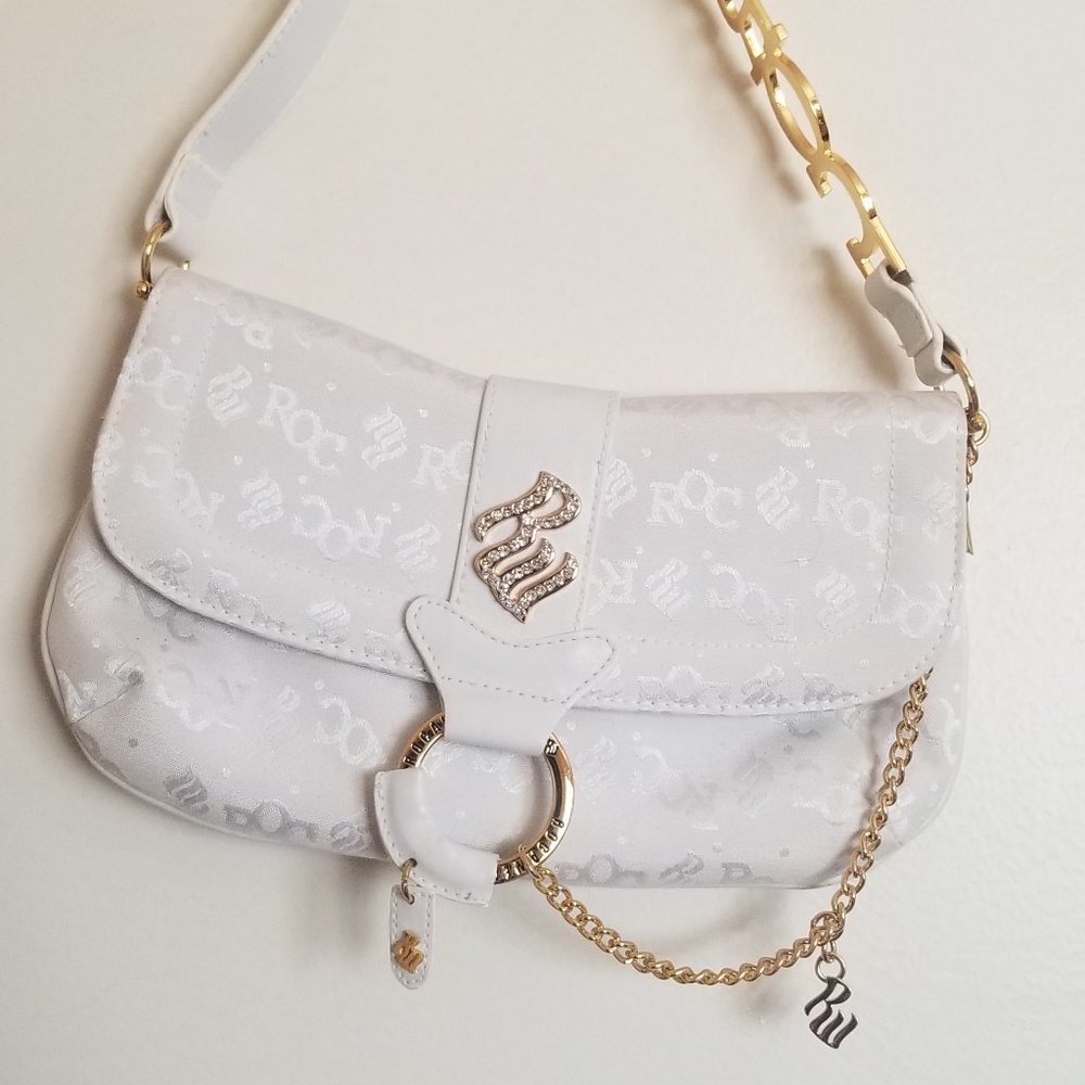 Rocawear White/Gold shoulder bag w/ logo chain